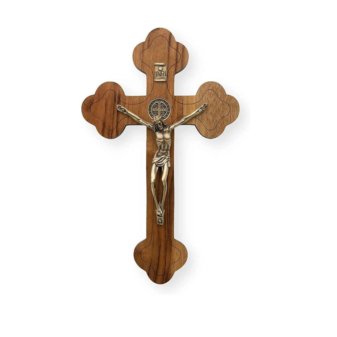 Ornate Wall Wood Wall Hanging Jesus Cross Catholic 7.5" Walnut Solid Wood St. Benedict Protection Medal Crucifix Nazareth Store