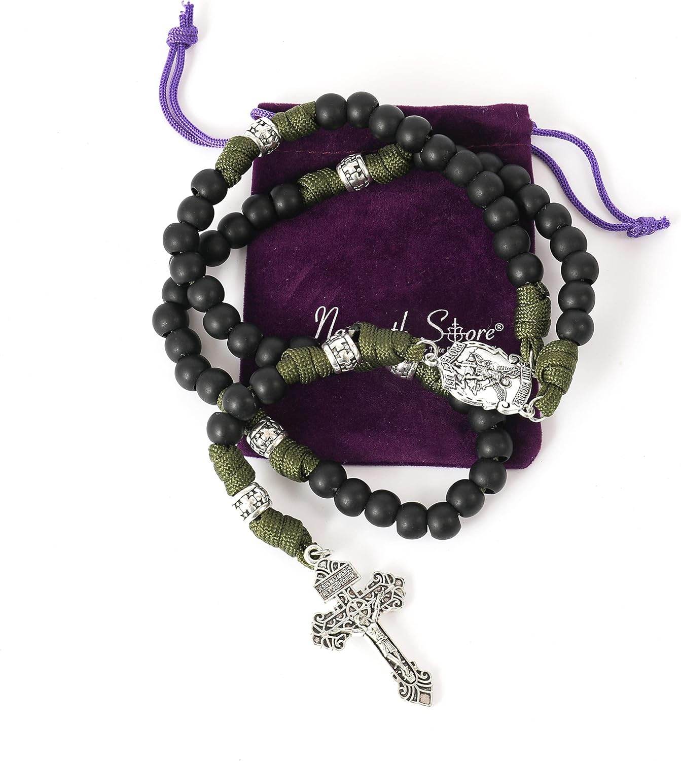 St. Michael Paracord Rosary Beads Rugged Rosary Necklace Strong Corded Catholic Pardon Crucifix - Nazareth Store