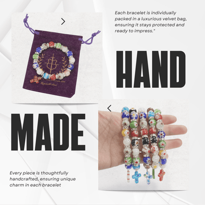 Colorful Agate Stone Beads Bracelet Rosary Hanging Cross - Nazareth Store