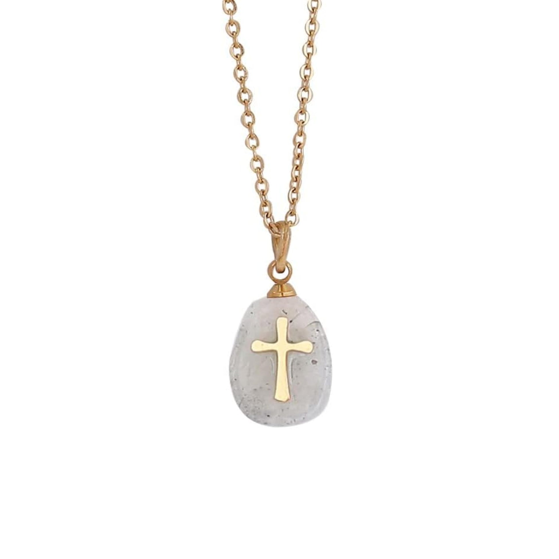 Natural Sapphire Crystal Stone 18K Gold Cross Catholic Jewelry Pendant Nazareth Store