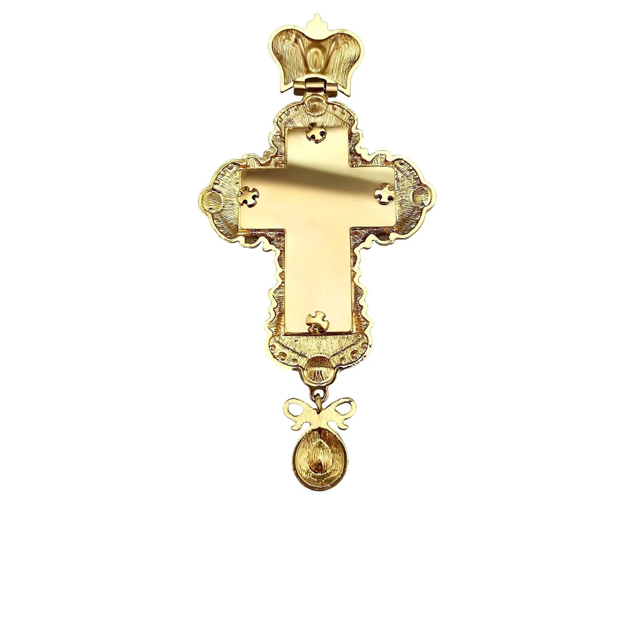 Gold Pectoral Cross Red Multi Zircons Pendant Necklace Christian Priest Bishop Crucifix - Nazareth Store