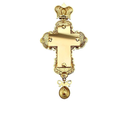 Gold Pectoral Cross Red Multi Zircons Pendant Necklace Christian Priest Bishop Crucifix - Nazareth Store