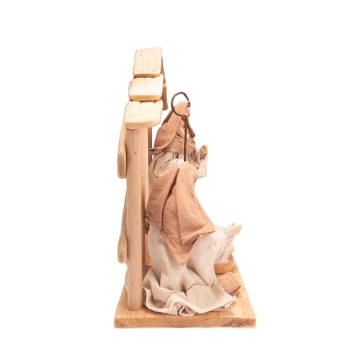 Pine Wood Nativity Set Holy Family in Cotton Fabric Clothes 14" Resin Figurine (Copy) Nazareth Store