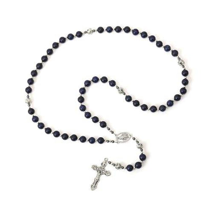 Blue Lapis Lazuli Beads Rosary Necklace with Miraculous Medal - Nazareth Store