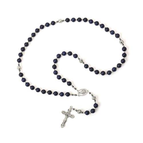 Blue Lapis Lazuli Beads Rosary Necklace with Miraculous Medal - Nazareth Store