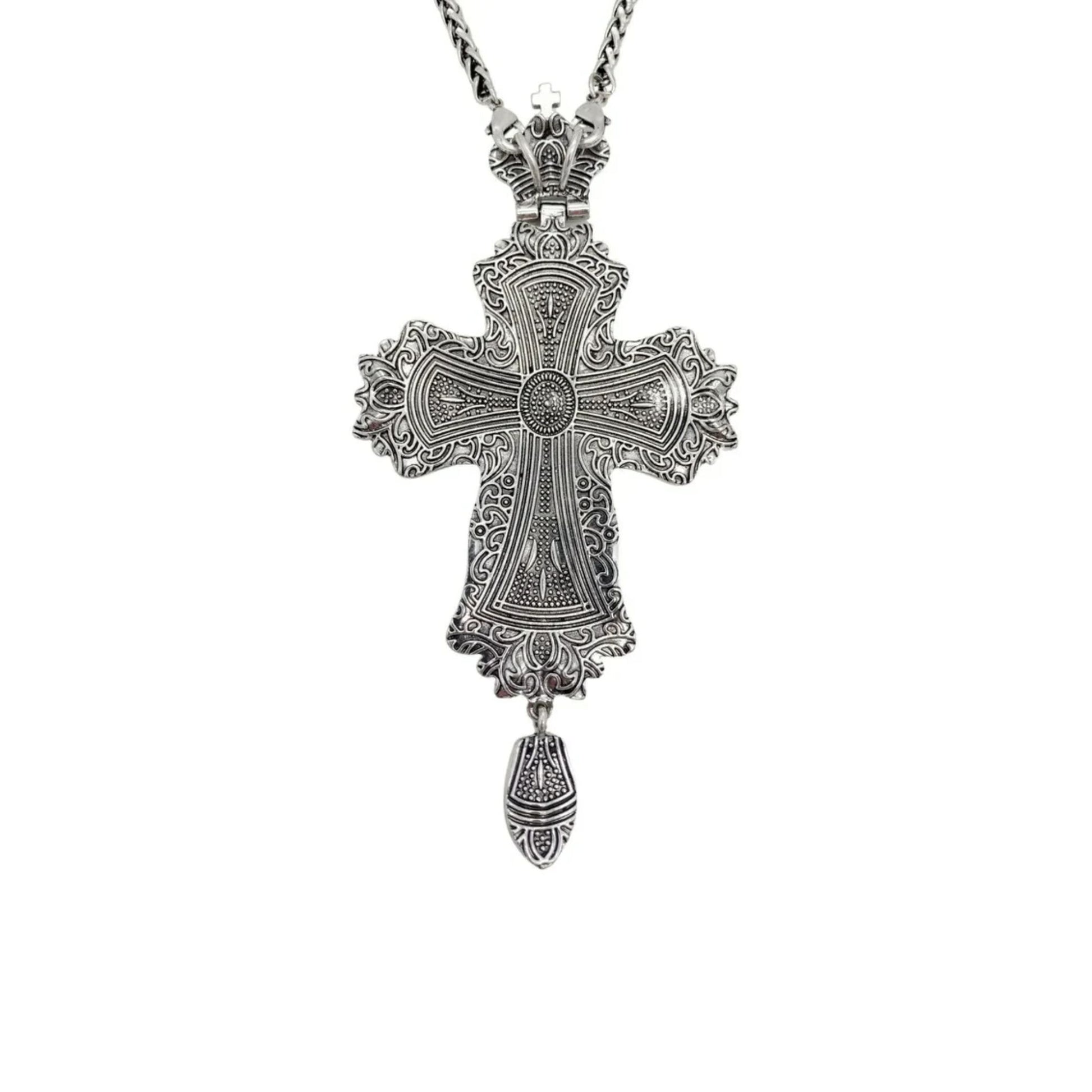 Green Crystals Bishop Pectoral Cross Silver Crystallized Zircons Clergy Crucifix 23" Nazareth Store