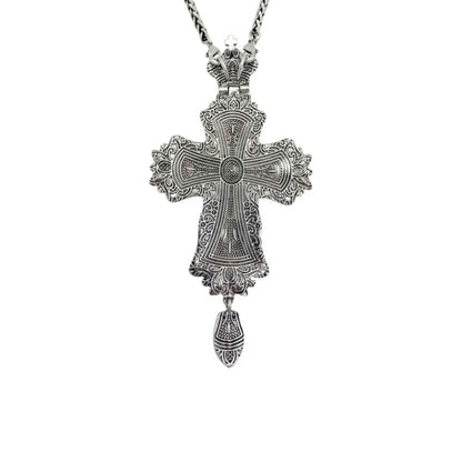 Green Crystals Bishop Pectoral Cross Silver Crystallized Zircons Clergy Crucifix 23"