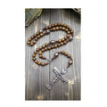 Our Father Wood Rosary Beads Necklace Large Antique Cross 20