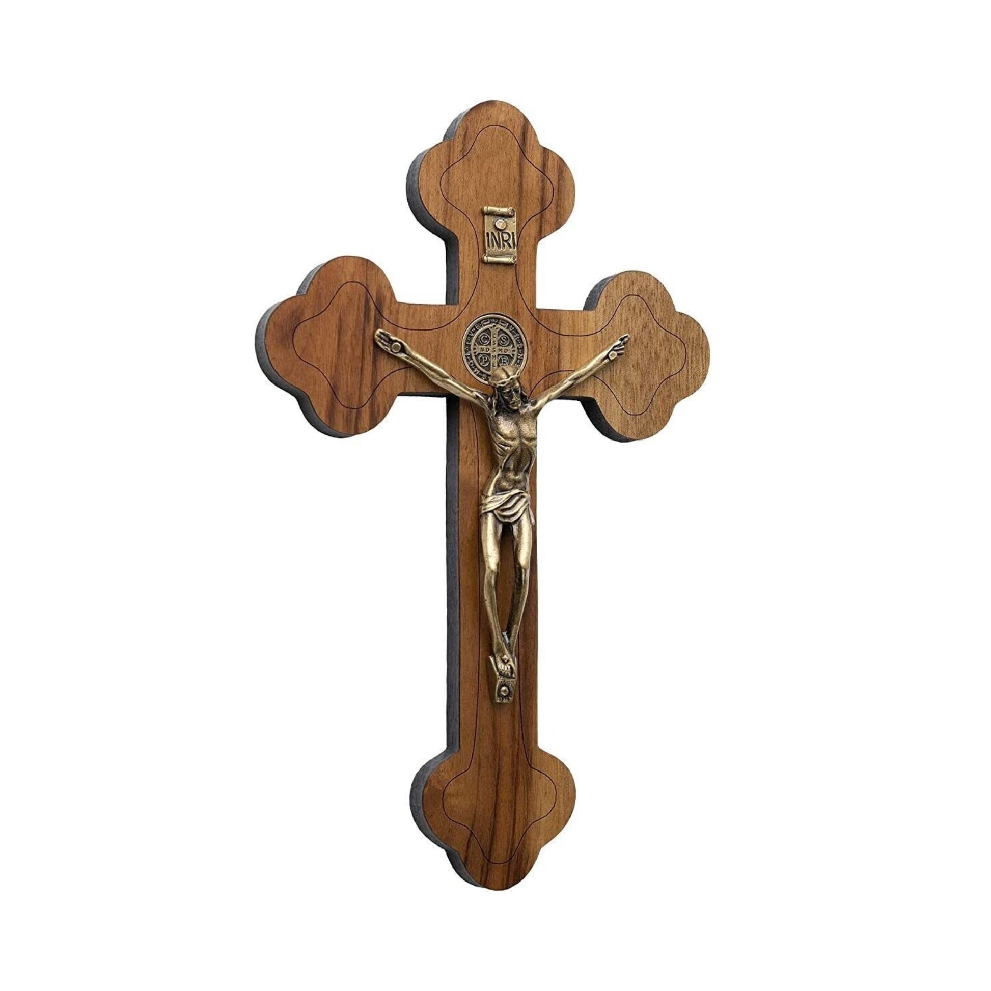 Ornate Wall Wood Wall Hanging Jesus Cross Catholic 7.5" Walnut Solid Wood St. Benedict Protection Medal Crucifix Nazareth Store