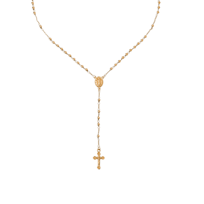 18K Gold Bronze Rosary Necklace Our Lady of Guadalupe & Crucifix with 3mm Prayer Beads - Nazareth Store