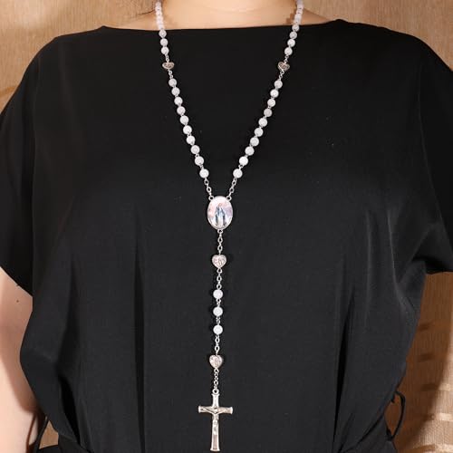 Natural Lapis Lazuli Beads Rosary Epoxy Heart Metal Beads Necklace with Miraculous Medal (Copy) Nazareth Store