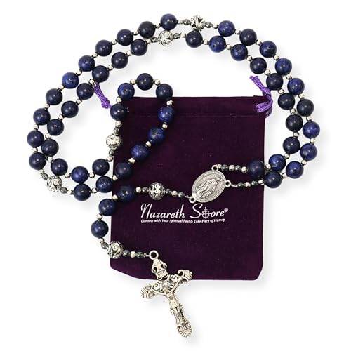 Blue Lapis Lazuli Beads Rosary Necklace with Miraculous Medal - Nazareth Store