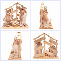 Pine Wood Nativity Set Holy Family in Cotton Fabric Clothes 14