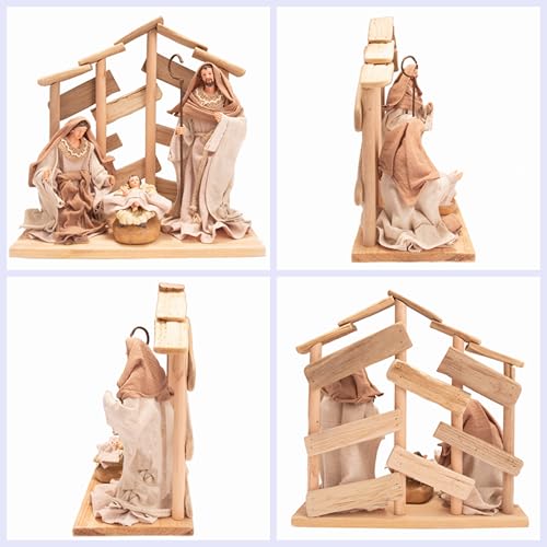 Pine Wood Nativity Set Holy Family in Cotton Fabric Clothes 14" Resin Figurine (Copy) Nazareth Store