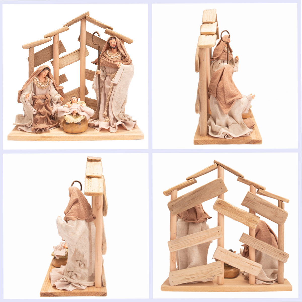 Pine Wood Nativity Set Holy Family in Cotton Fabric Clothes 14" Resin Figurine (Copy) Nazareth Store