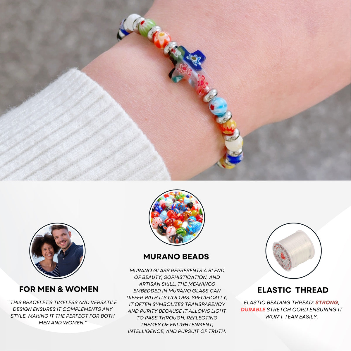 Murano Glass Rainbow Beaded Bracelet - Nazareth Store