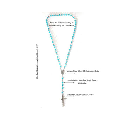 Light Blue 7mm Round Beads Turquoise Cat Eye Stone Miraculous Medal with Crucifix - Nazareth Store