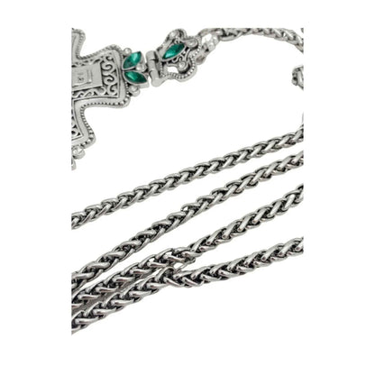 Green Crystals Bishop Pectoral Cross Silver Crystallized Zircons Clergy Crucifix 23"