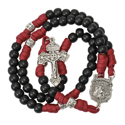 St.Michael Black Beads Red Paracord Rosary Rugged Beaded Pardon Cross - Nazareth Store