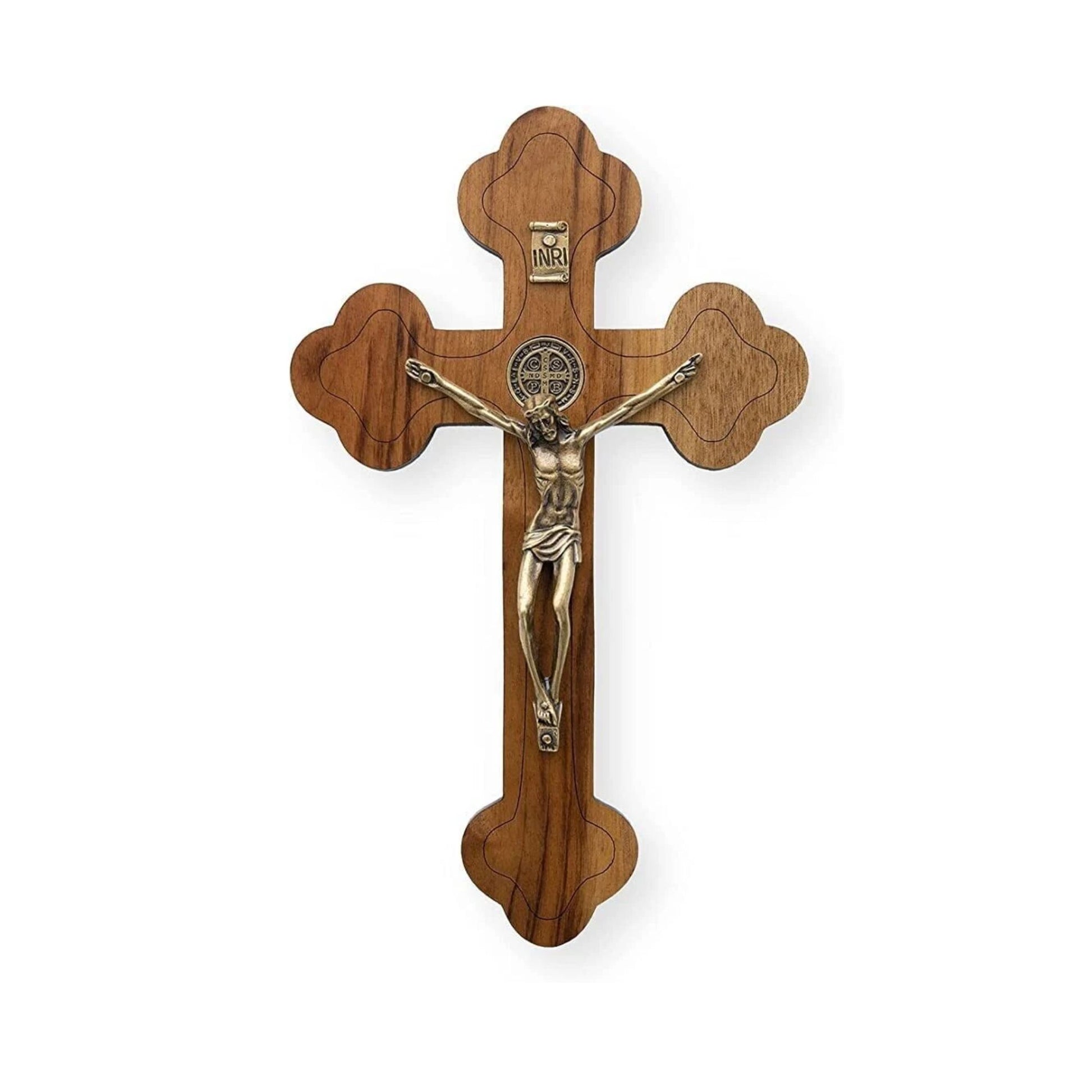 Ornate Wall Wood Wall Hanging Jesus Cross Catholic 7.5" Walnut Solid Wood St. Benedict Protection Medal Crucifix Nazareth Store