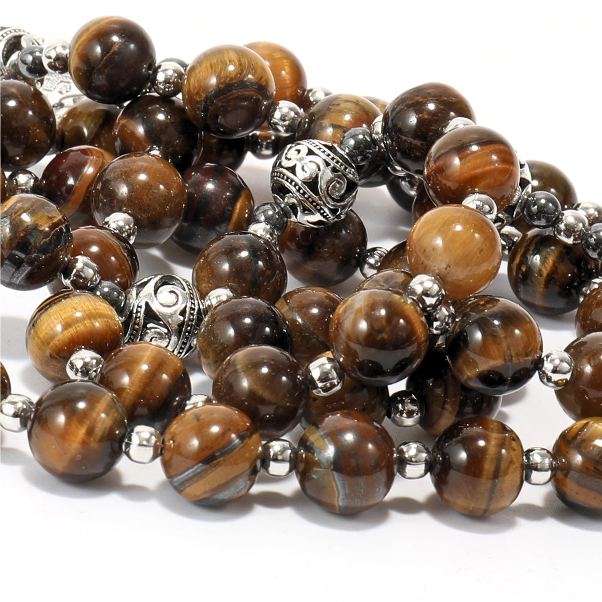 Brown Tiger Eye Stone Beads Rosary Necklace with Miraculous Medal & Silver Cross - Nazareth Store
