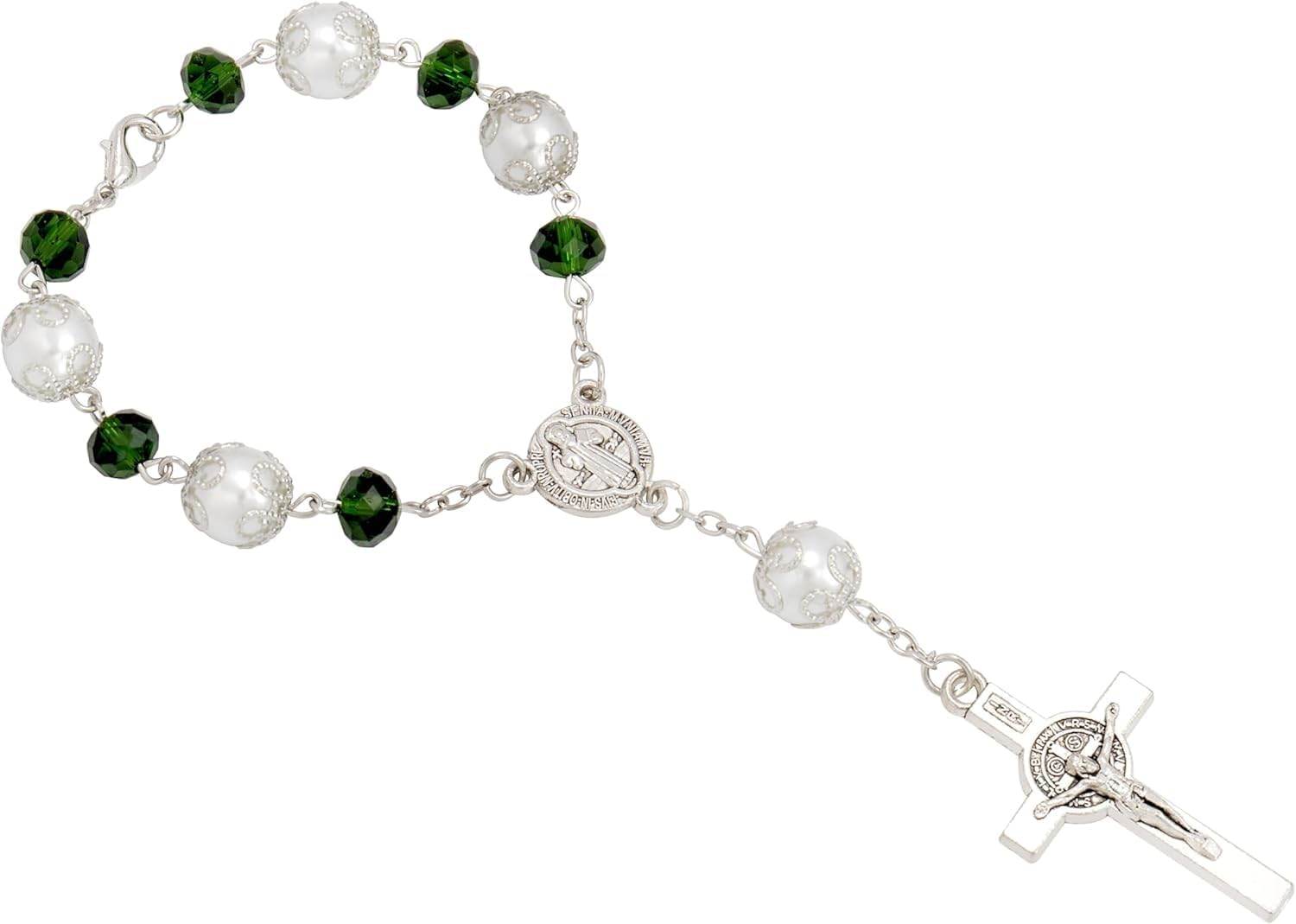 One Decade Green Car Rosary St. Benedict Medal Hanging Pendant - Nazareth Store