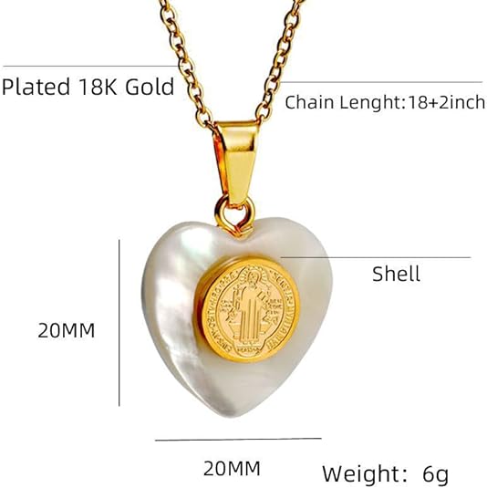 18K Gold Plated Mother of Pearl Pendant Necklace 18" St. Benedict, St. Michael Miraculous Medal Chain Men Women Nazareth Store