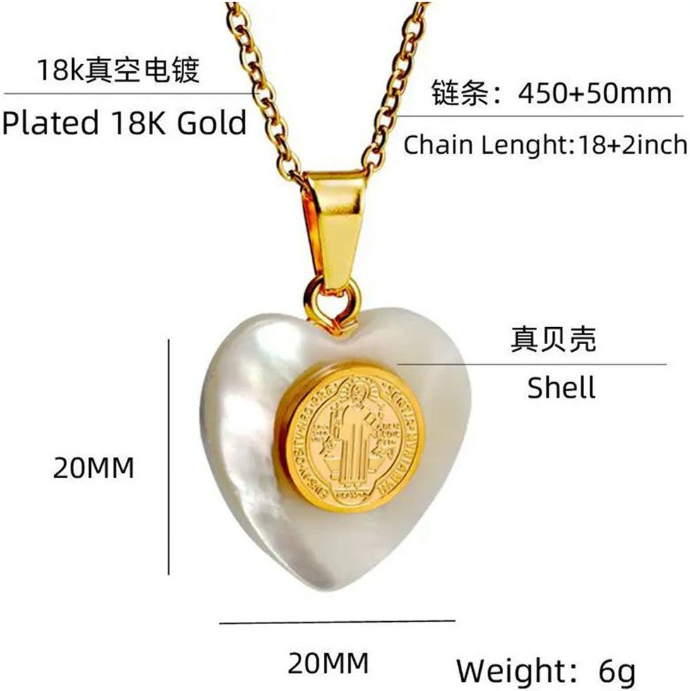 St. Benedict 18K Gold Plated Mother of Pearl Pendant Necklace - Nazareth Store