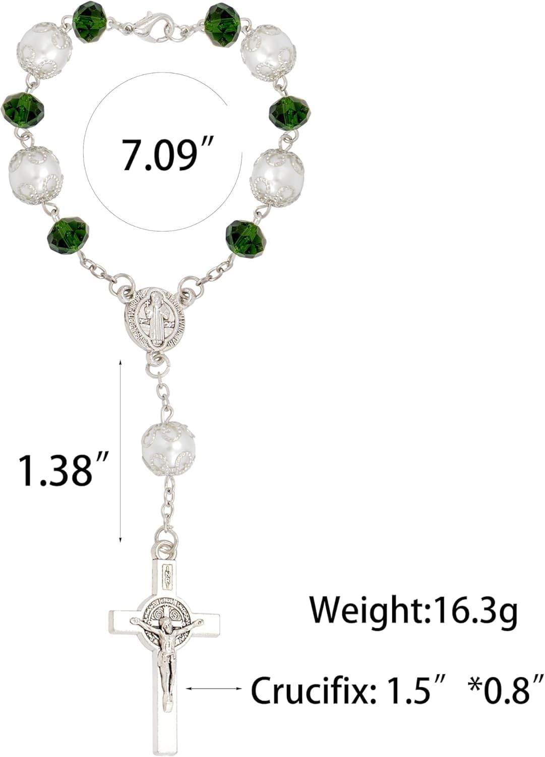 One Decade Green Car Rosary St. Benedict Medal Hanging Pendant - Nazareth Store