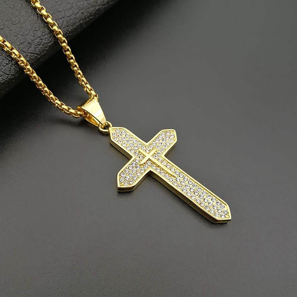 18K Gold Plated Cross Necklace Religious Jewelry Cubic Zirconia Crucifix - Nazareth Store