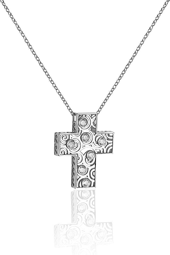 Sterling Silver Cross Necklace 18" Silver Plated Pendant Nazareth Store