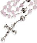 Pink Jade Crystal Beads Rosary Necklace St. Miraculous Medal & Cross Nazareth Store