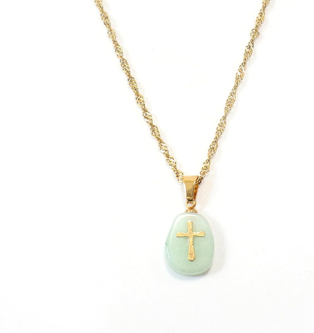 18K Gold Cross Natural Sapphire Crystal Stone Catholic Jewelry Cross Pendant for Women & Men Nazareth Store