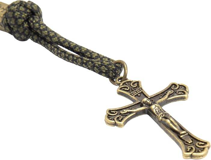 Antique Bronze One Decade Green Paracord Black Matte Beads Bracelet Jesus Cross with Miraculous Medal - Nazareth Store