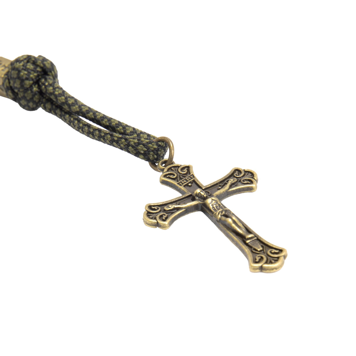 Antique Bronze One Decade Green Paracord Black Matte Beads Bracelet Jesus Cross with Miraculous Medal - Nazareth Store
