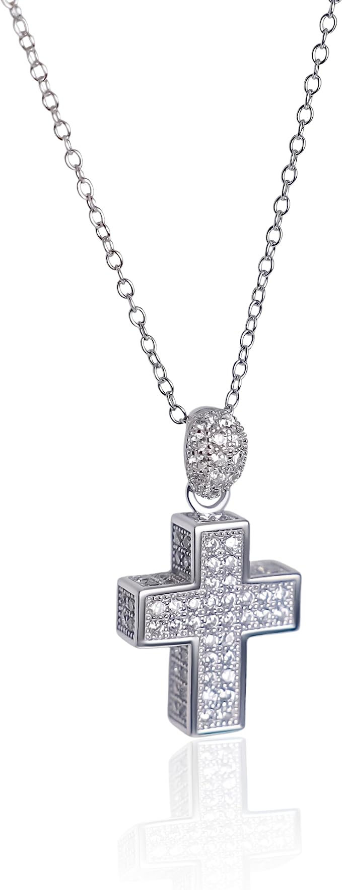 Silver Plated Thick Sterling Silver Cross Pendant Necklace Zirconia Stones Nazareth Store