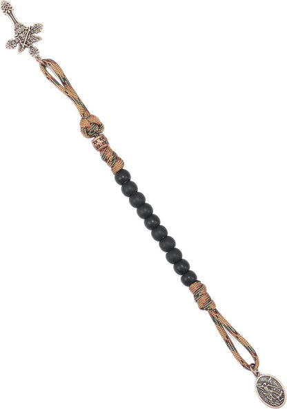 Black Beads Antique One Decade Paracord Rosary Pocket Car Rosary St Michael Medal & Archangel Cross - Nazareth Store