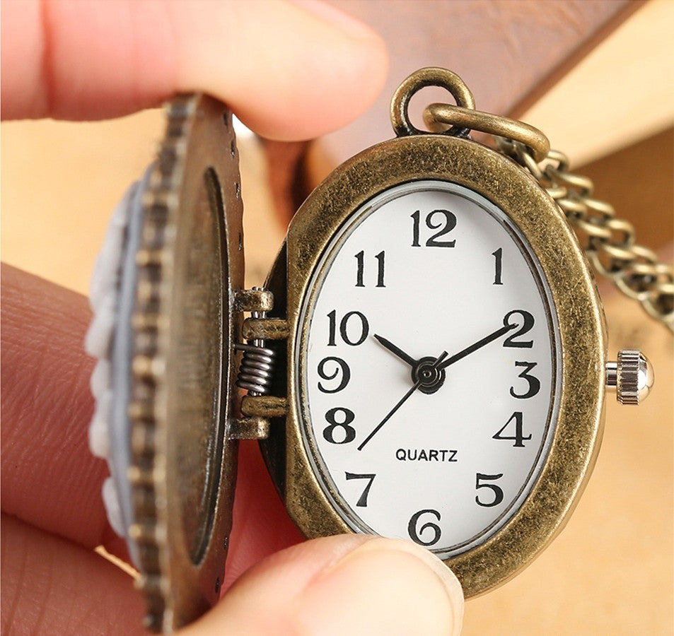 Antique Bronze Pocket Watch Pendant with Miraculous Madonna Christian Chain Necklace - Nazareth Store