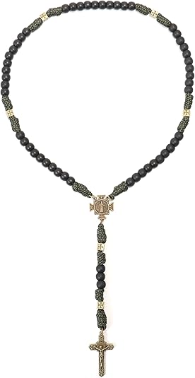 Antique Bronze Black Matte Prayer Beads Durable Paracord Rosary Necklace with and St. Benedict Medal and St. Benedict Cross Nazareth Store