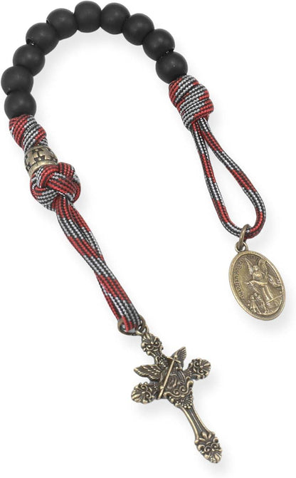 Black Beads Antique One Decade Paracord Rosary Pocket Car Rosary St Michael Medal & Archangel Cross - Nazareth Store