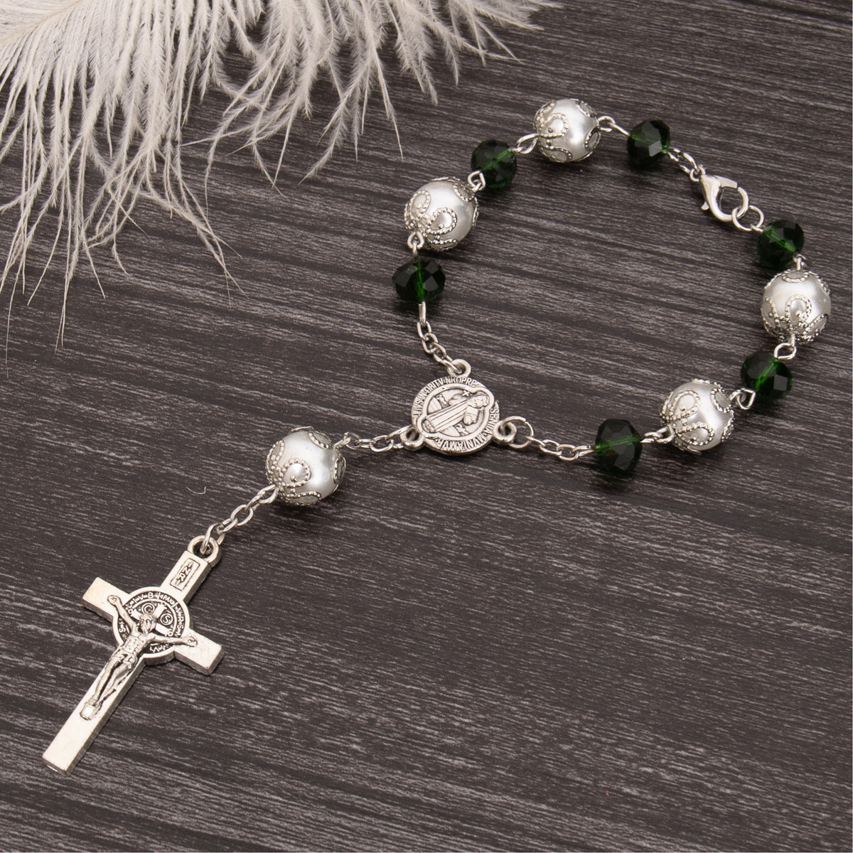 One Decade Green Car Rosary St. Benedict Medal Hanging Pendant - Nazareth Store