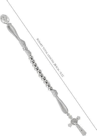 Strong Military One Decade Grey Paracord Rosary Silver Beads Pocket Car Rosary St. Joseph Medal & St. Benedict Cross - Nazareth Store