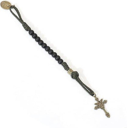 Antique Bronze One Decade Green Paracord Black Matte Beads St. Michael Cross Crucifix - Nazareth Store