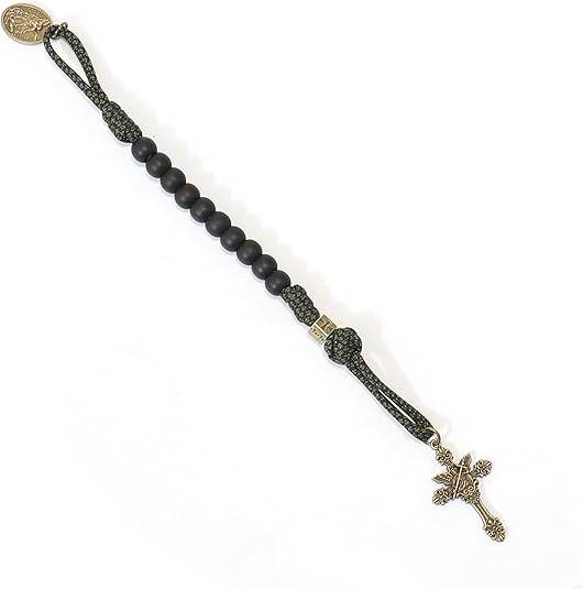 Antique Bronze One Decade Green Paracord Black Matte Beads St. Michael Cross Crucifix - Nazareth Store