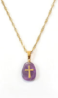 Natural Sapphire Crystal Stone Cross Pendant, 18K Gold, Catholic Jewelry for Women & Men Nazareth Store