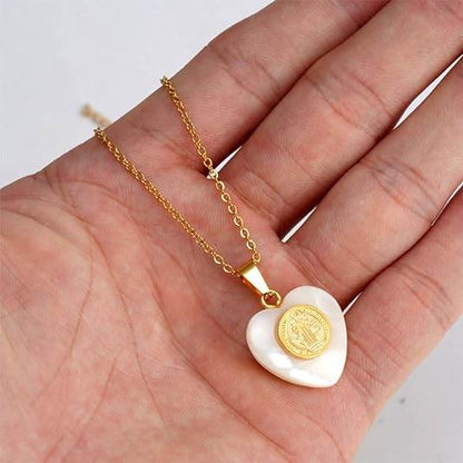 St. Benedict 18K Gold Plated Mother of Pearl Pendant Necklace - Nazareth Store