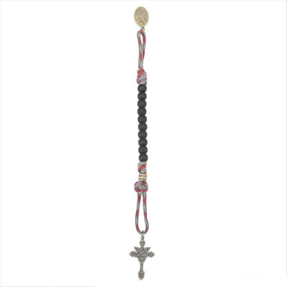 Black Beads Antique One Decade Paracord Rosary Pocket Car Rosary St Michael Medal & Archangel Cross - Nazareth Store