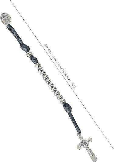 Silver Beads Blue Paracord Pocket Car Rosary St. Joseph Medal & St. Benedict Cross - Nazareth Store