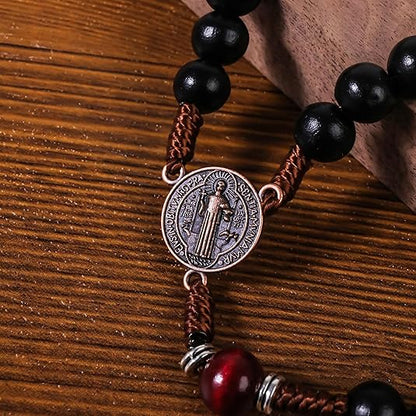10mm black and 10mm black & dark red wood mystery beads, this rosary offers a bold, strong design that’s perfect for men. 