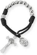 Copy of Silver Beads Paracord Pocket Car Rosary St. Joseph Medal & St. Benedict Cross Nazareth Store
